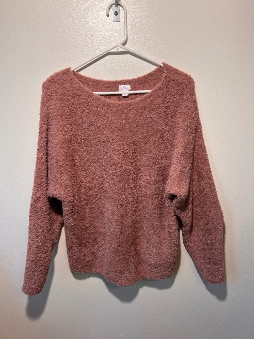 Stars Above Pink Wide Neck Fuzzy Sweatshirt | Size M